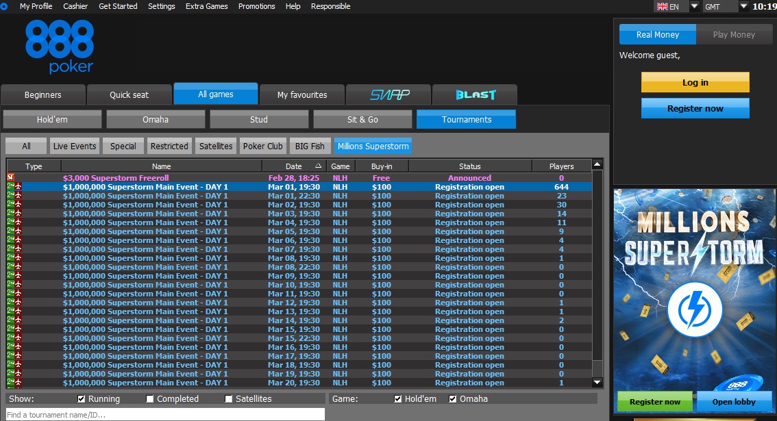 Millions Superstorm Main Event Lobby