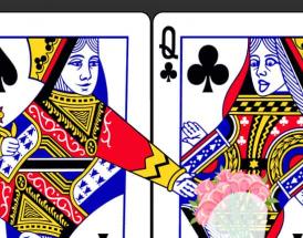 Anthropomorphic cards QcQs being handed a bunch of flowers